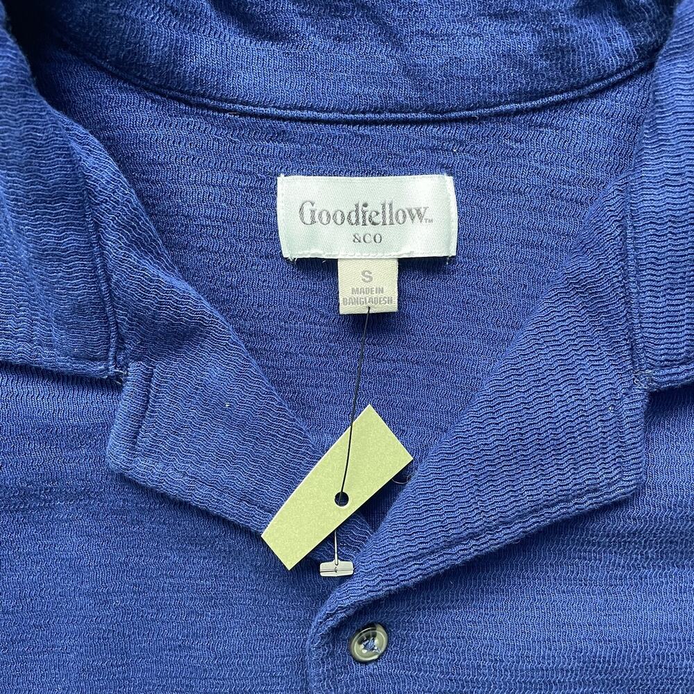 Goodfellow & Co Men's Camp Collar Shirt Blue Textured Knit Casual Pocket S - Picture 3 of 9